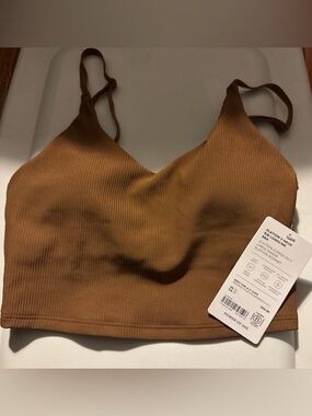 NWT Athleta XS Elation V-neck Rib Longline Bra A-C Brown Sports Bra Crop Top